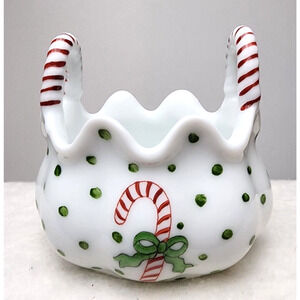 Porcelain Hand Painted Miniature Christmas Collectible Trinket Basket Made USA